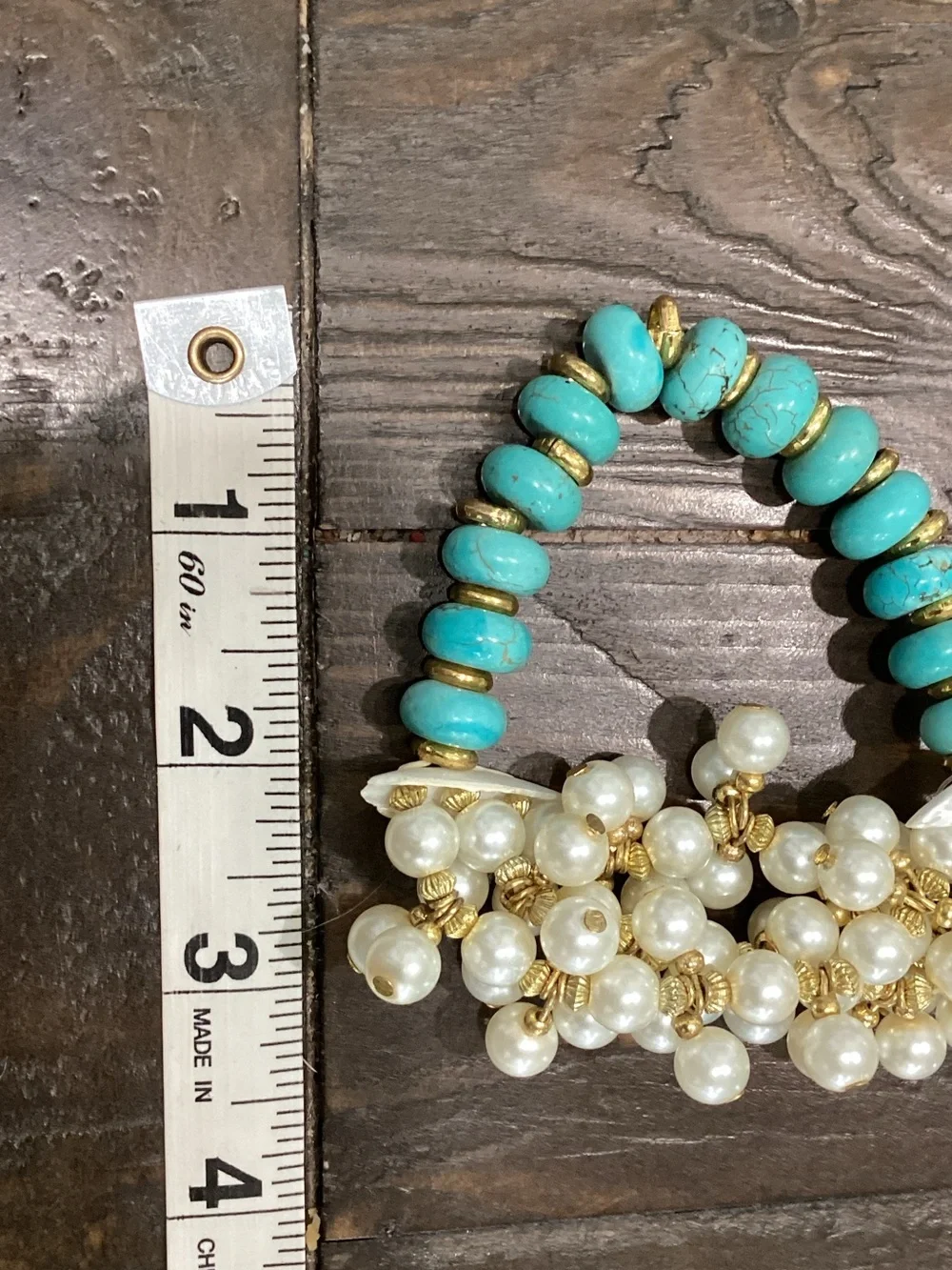 Turquoise and Pearl Cluster Bracelet - Unbranded
